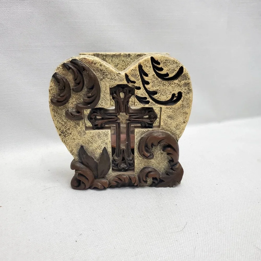 Ornate Cross‎ Within Heart Votive Candle Holder ♡ Religious ♡ Faith ♡ Decor